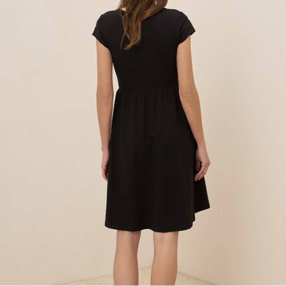 Pact Organic Fit & Flare Crossover Dress Black Small - Picture 3 of 5